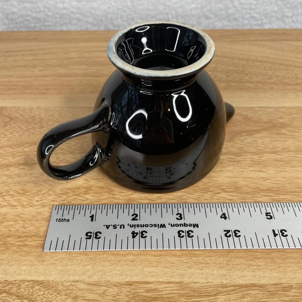 Vintage Black Ceramic Footed Creamer Pitcher Glossy Small Milk Jug 4.5in
